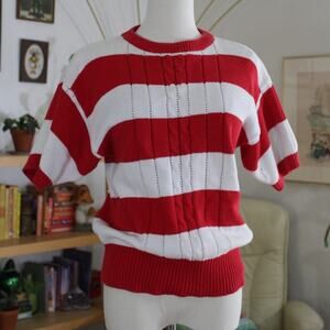 Vintage Y2K Red White Striped Knit Sweater Top | Petite Preppy Nautical